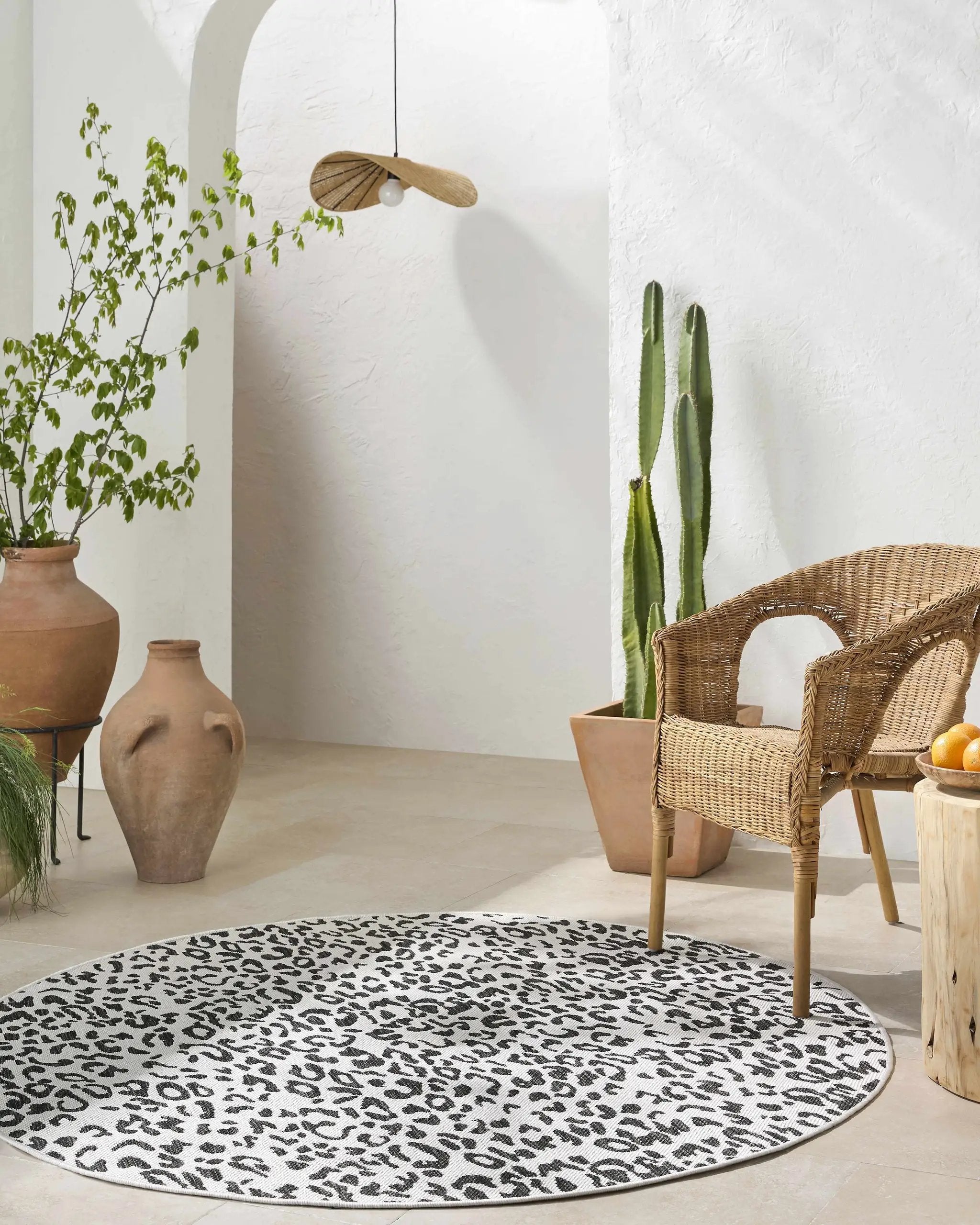 Alderbury White Leopard Print Outdoor Rug by Boutique Rugs