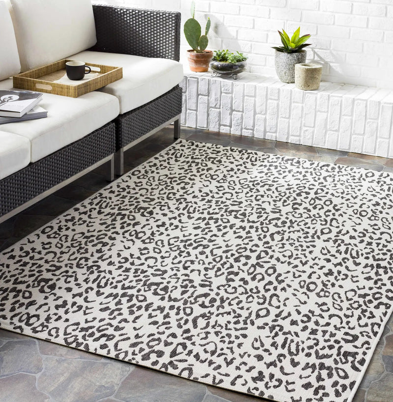 Alderbury White Leopard Print Outdoor Rug by Boutique Rugs