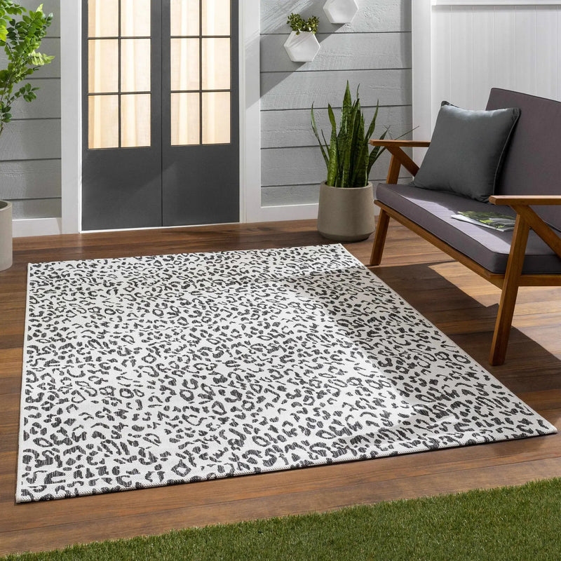 Alderbury White Leopard Print Outdoor Rug by Boutique Rugs