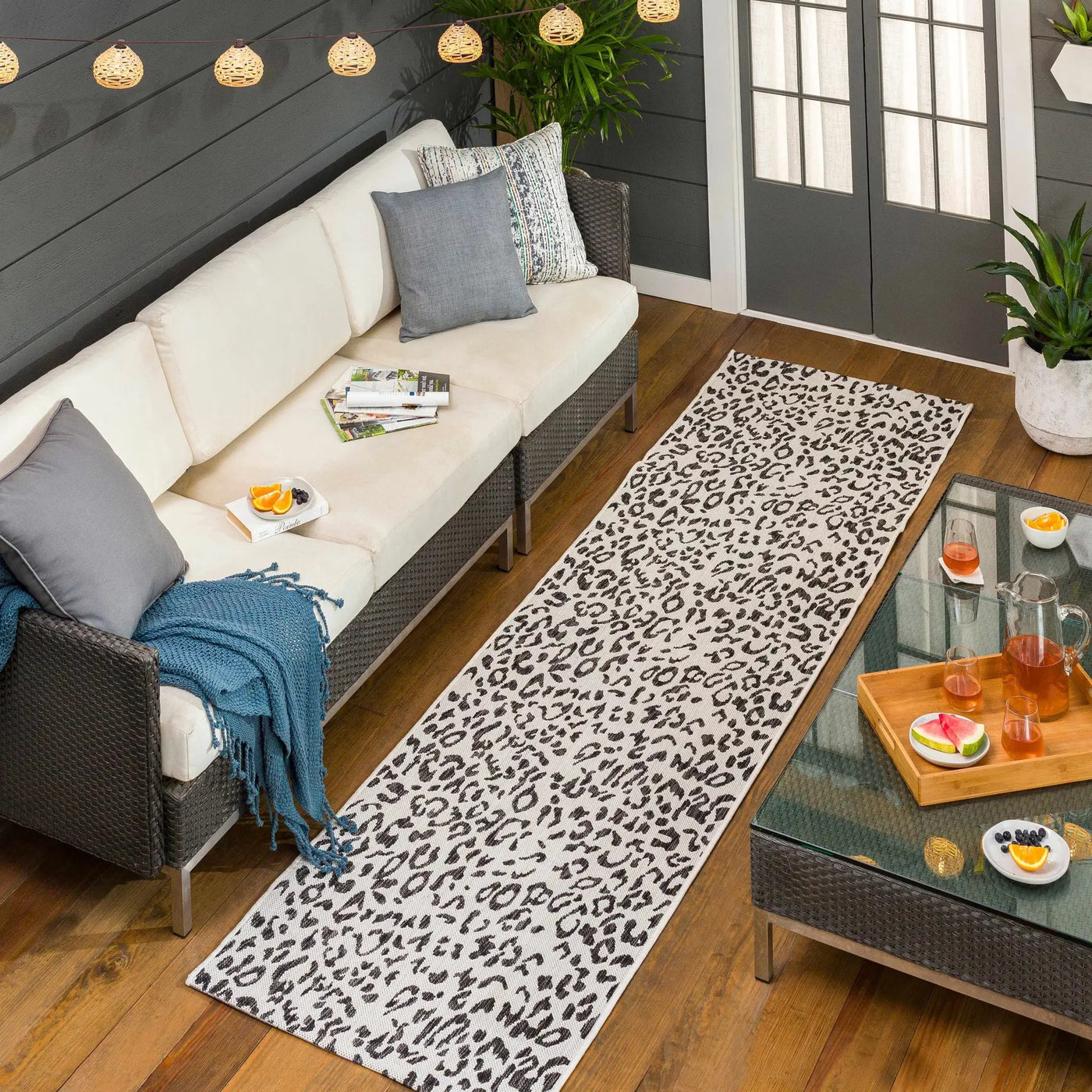 Alderbury White Leopard Print Outdoor Rug by Boutique Rugs