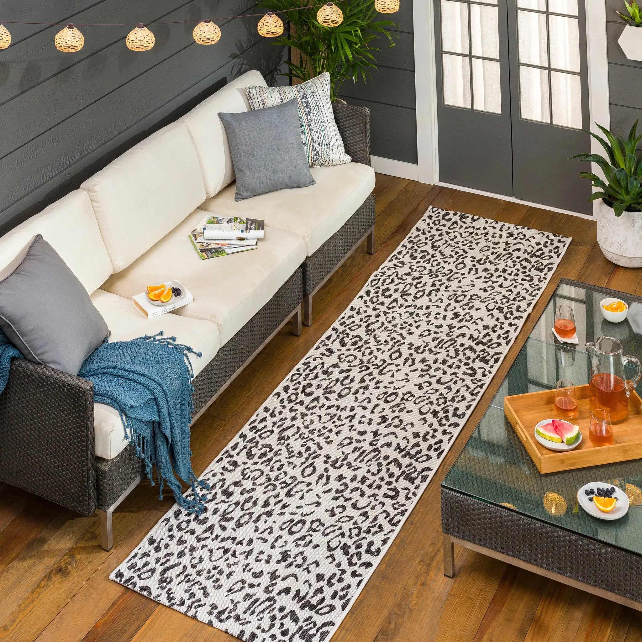 Alderbury White Leopard Print Outdoor Rug by Boutique Rugs