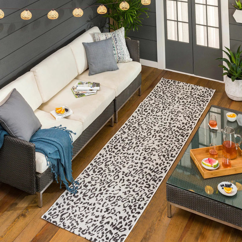 Alderbury White Leopard Print Outdoor Rug by Boutique Rugs