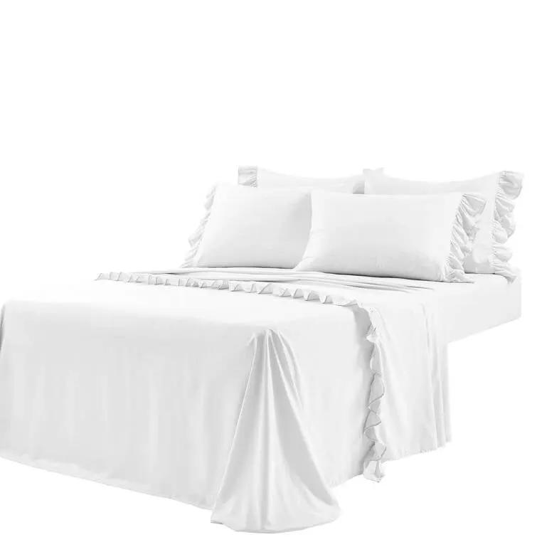 Queen size 6-Piece White Microfiber Sheet Set with Ruffled Edges by HomePacific