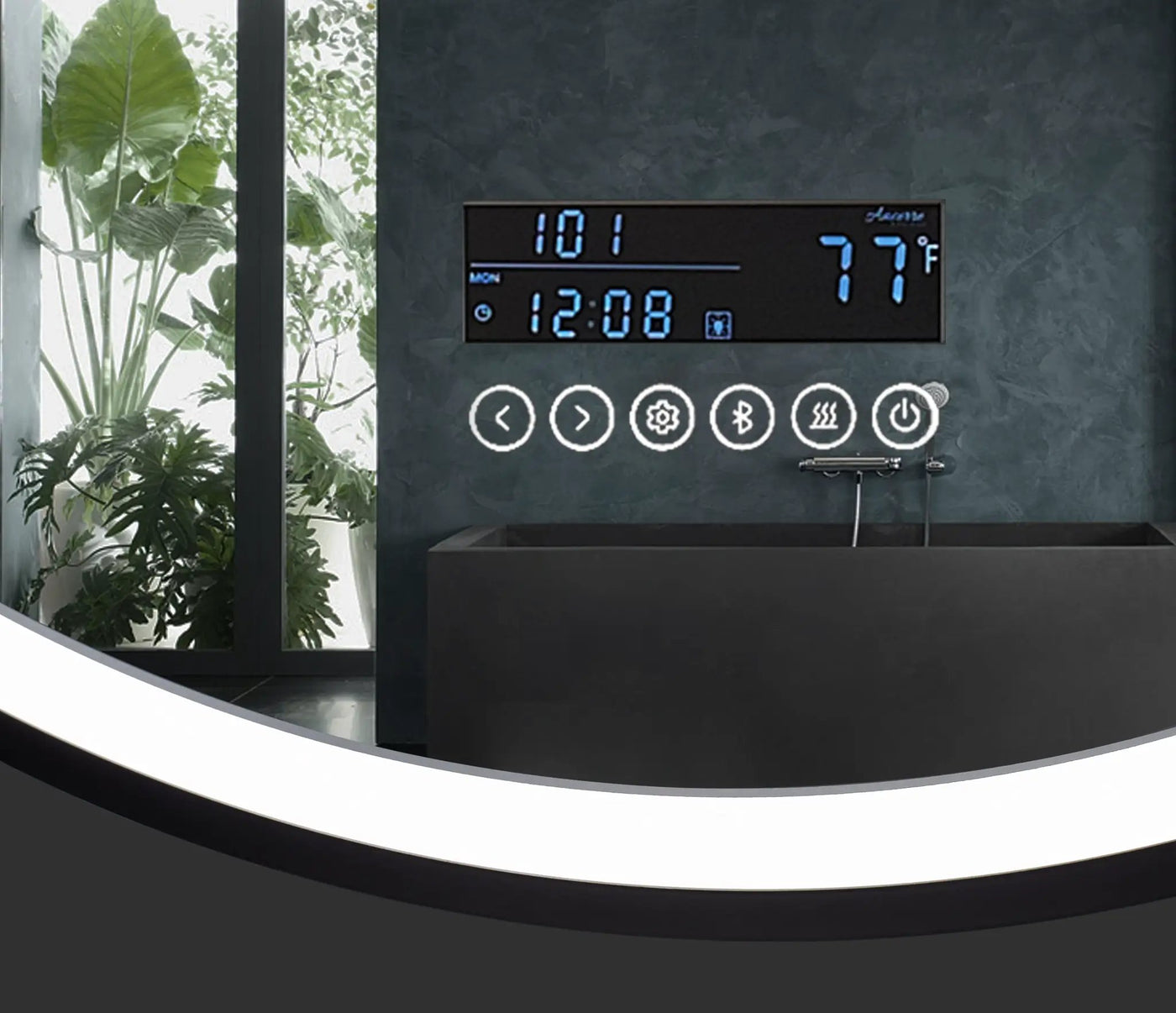 Cirque Round LED Lighted Bathroom Vanity Black Framed Mirror by Ancerre Designs