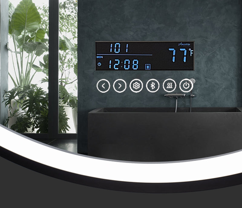 Cirque Round LED Lighted Bathroom Vanity Black Framed Mirror by Ancerre Designs