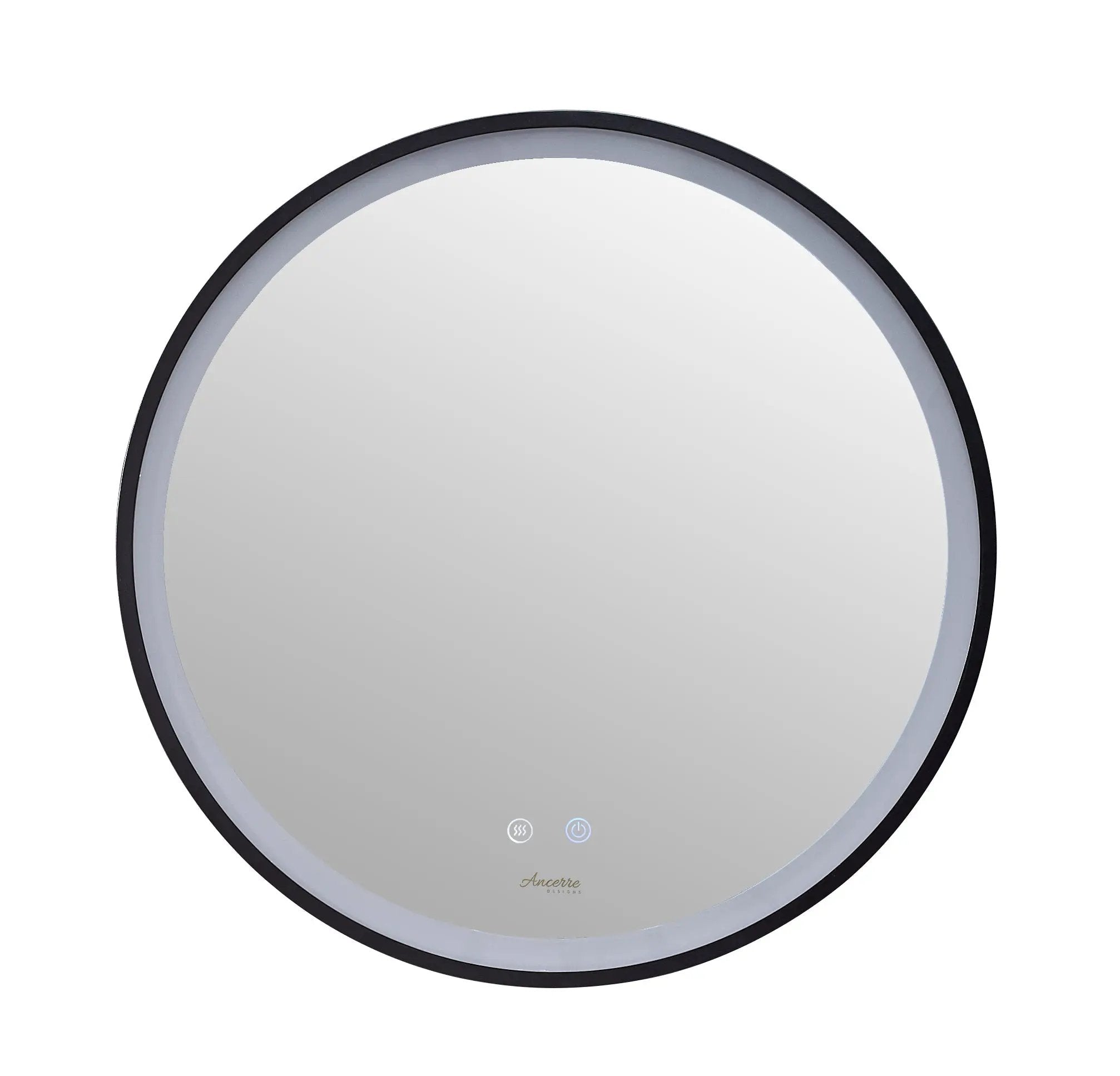 Cirque Round LED Lighted Bathroom Vanity Black Framed Mirror by Ancerre Designs