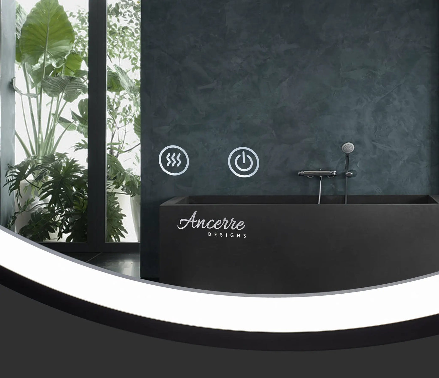 Cirque Round LED Lighted Bathroom Vanity Black Framed Mirror by Ancerre Designs