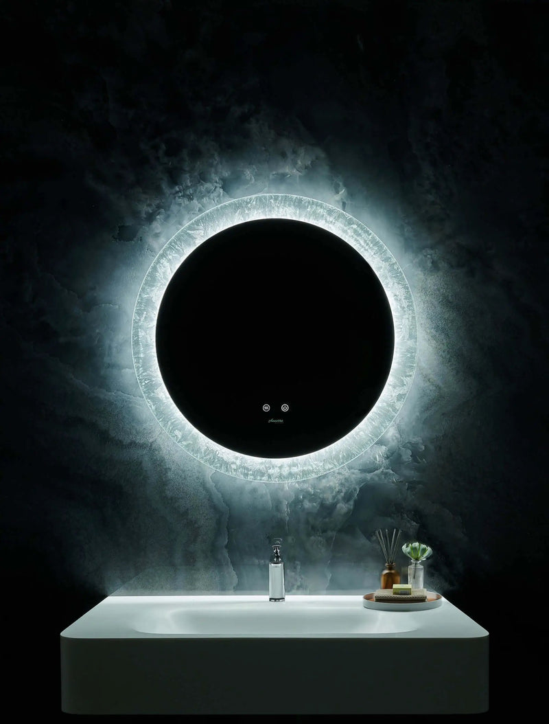 Frysta Round LED Frameless Mirror with Dimmer and Defogger by Ancerre Designs