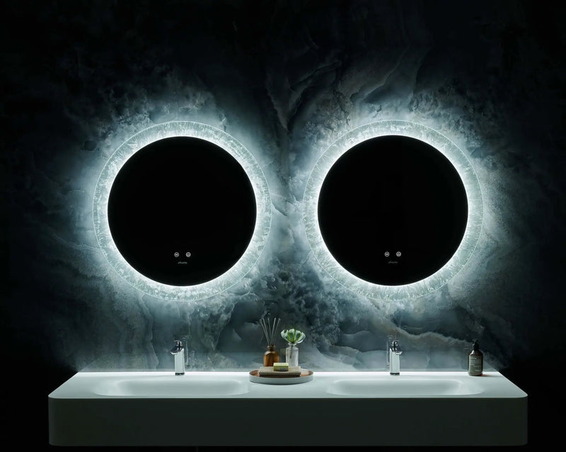 Frysta Round LED Frameless Mirror with Dimmer and Defogger by Ancerre Designs