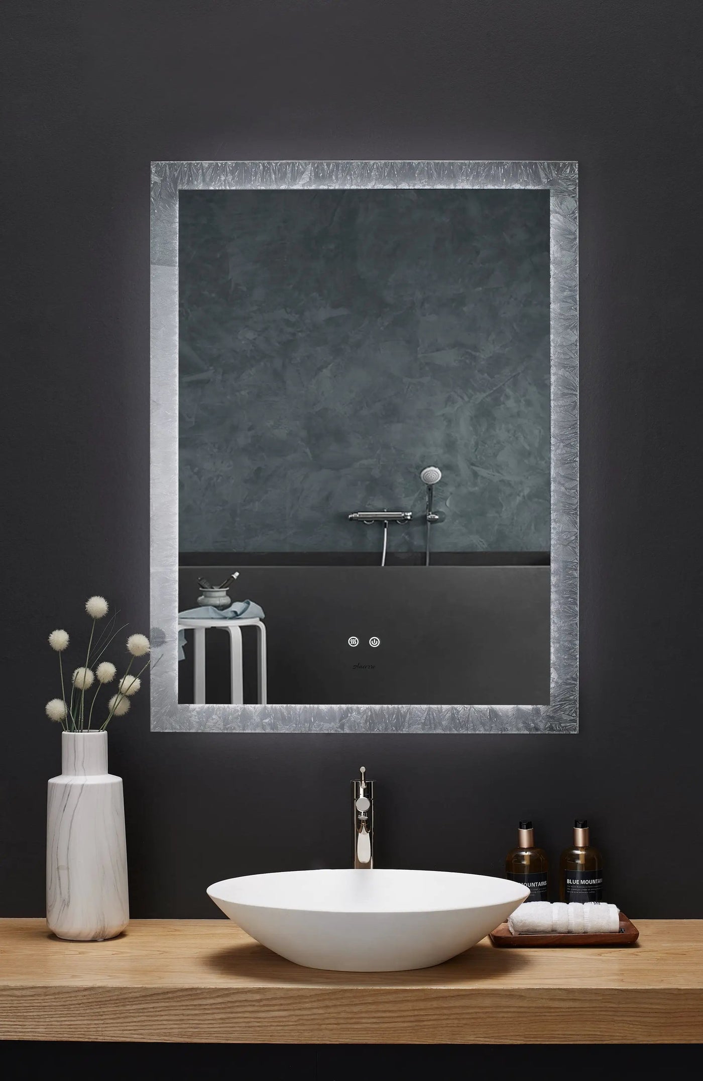 Frysta LED Frameless Rectangular Mirror Lighted Bathroom Vanity with Dimmer and Defogger by Ancerre Designs