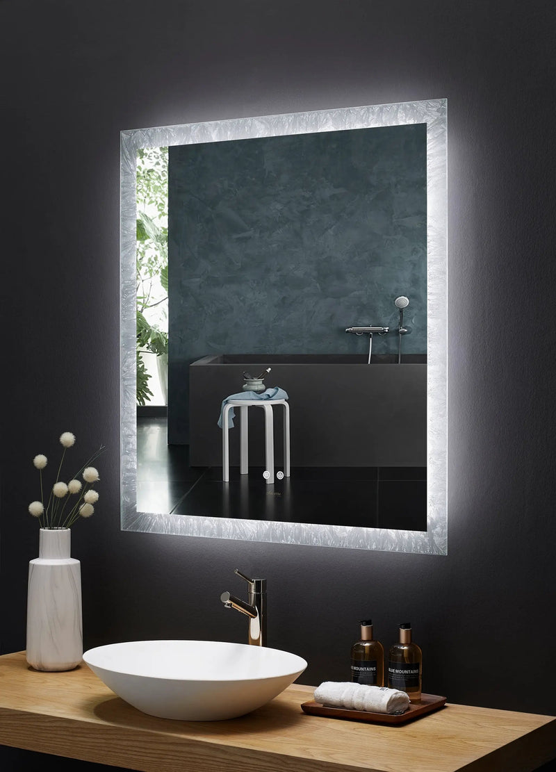 Frysta LED Frameless Rectangular Mirror Lighted Bathroom Vanity with Dimmer and Defogger by Ancerre Designs