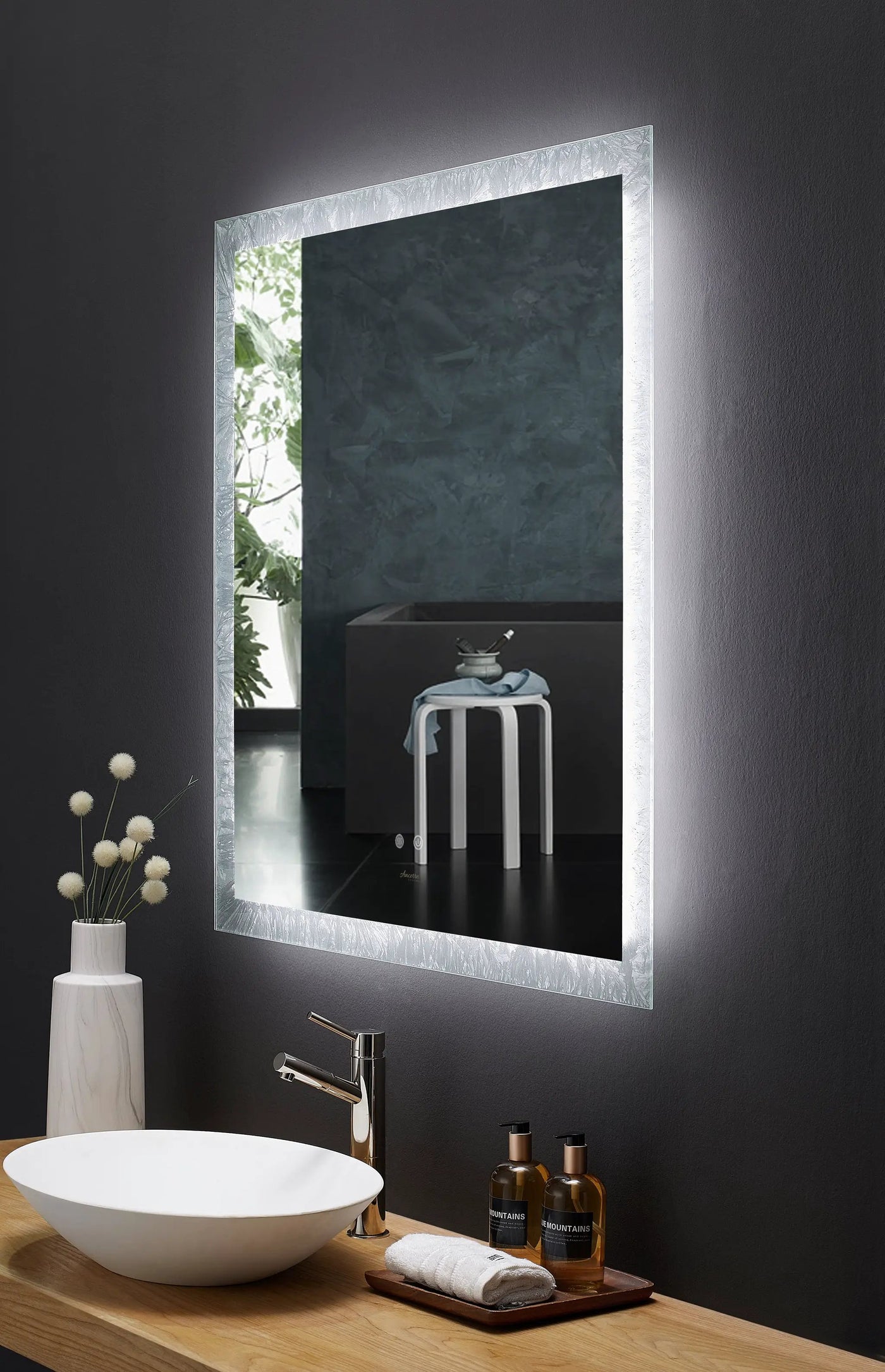 Frysta LED Frameless Rectangular Mirror Lighted Bathroom Vanity with Dimmer and Defogger by Ancerre Designs
