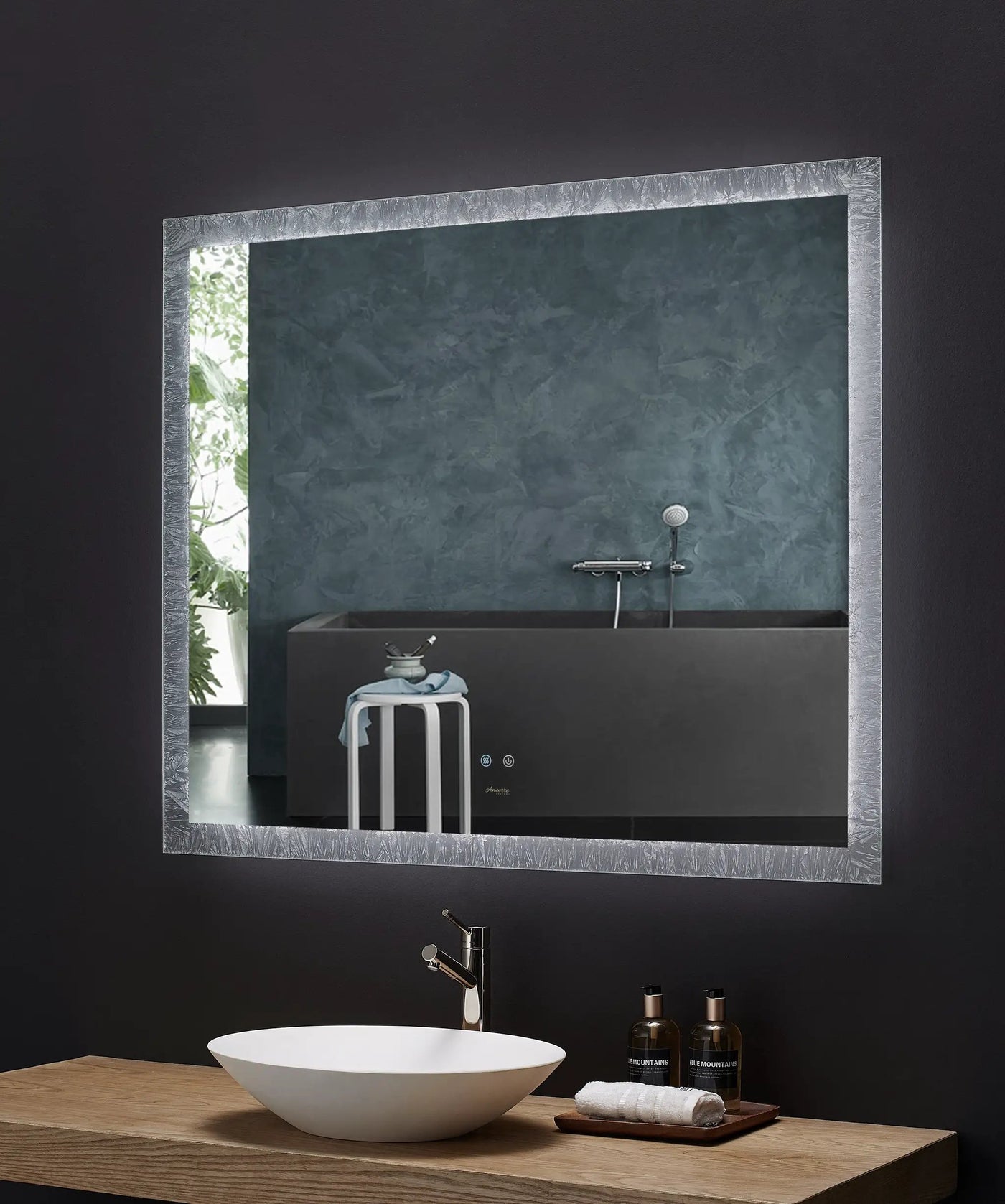 Frysta LED Frameless Rectangular Mirror Lighted Bathroom Vanity with Dimmer and Defogger by Ancerre Designs