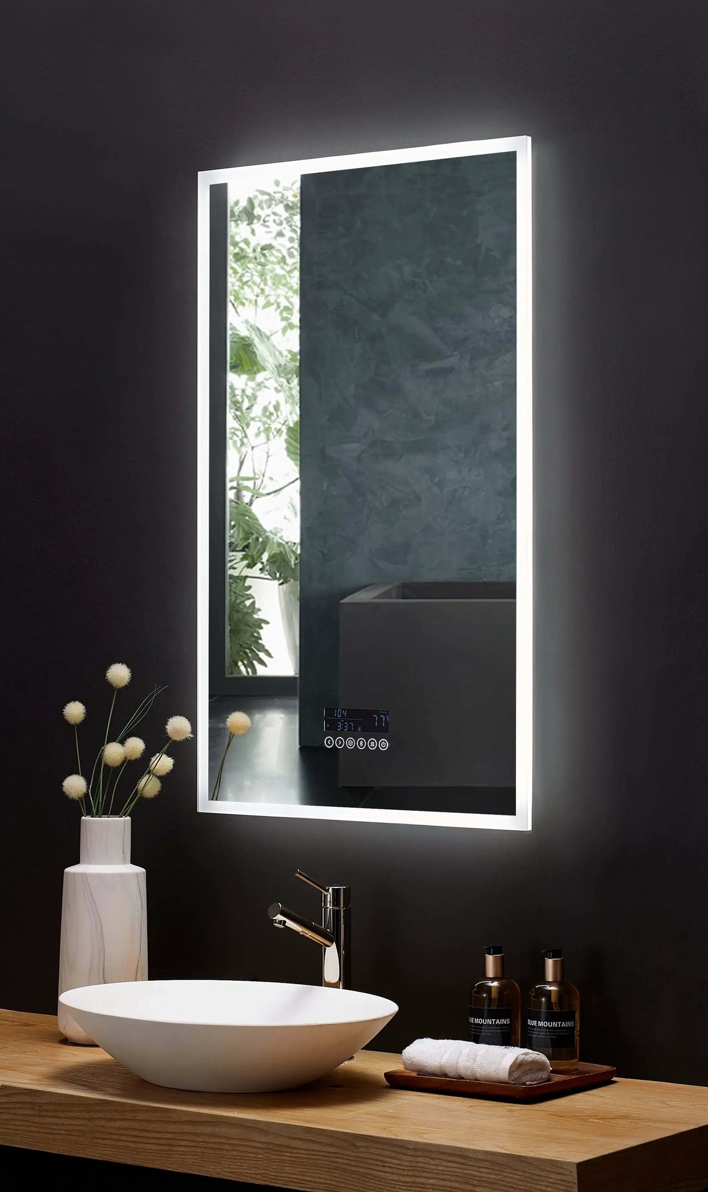 Immersion LED Lighted Bathroom Vanity Mirror with Bluetooth, Defogger, and Digital Display by Ancerre Designs