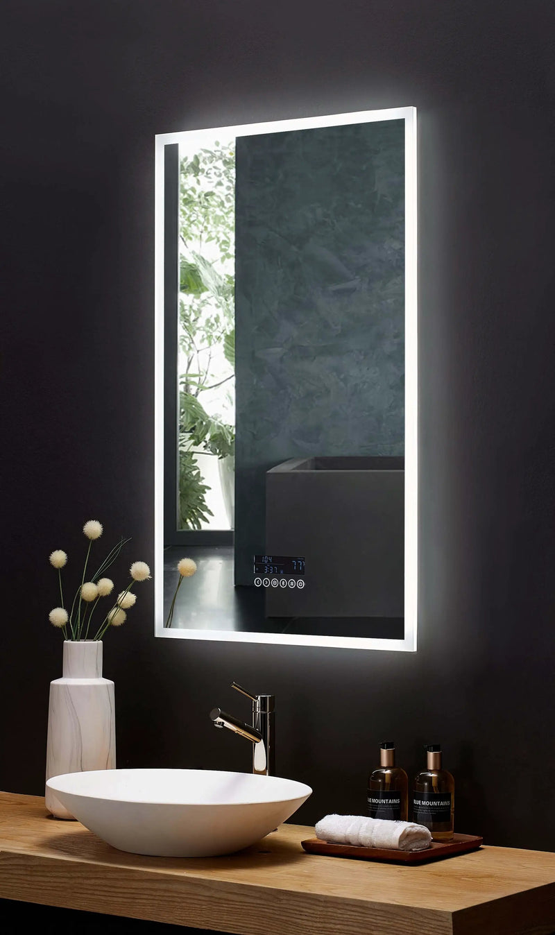 Immersion LED Lighted Bathroom Vanity Mirror with Bluetooth, Defogger, and Digital Display by Ancerre Designs