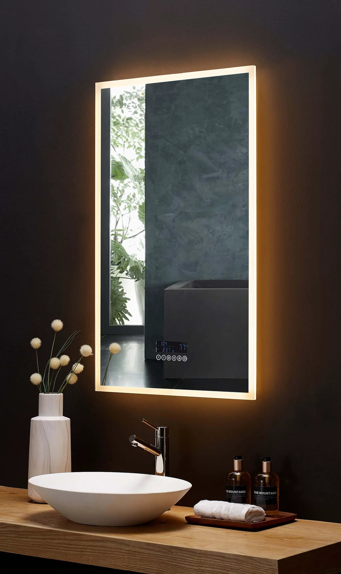 Immersion LED Lighted Bathroom Vanity Mirror with Bluetooth, Defogger, and Digital Display by Ancerre Designs
