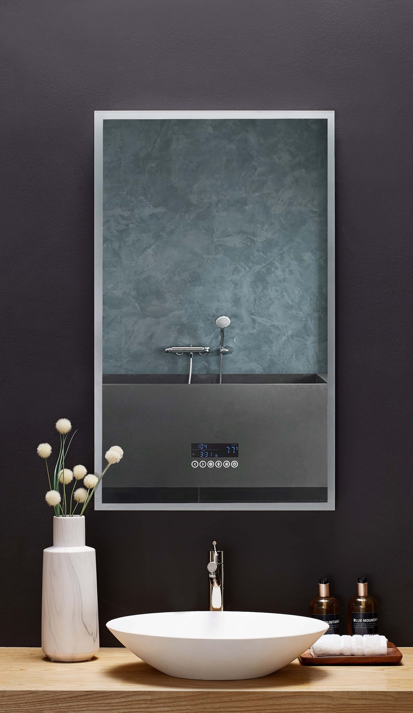 Immersion LED Lighted Bathroom Vanity Mirror with Bluetooth, Defogger, and Digital Display by Ancerre Designs