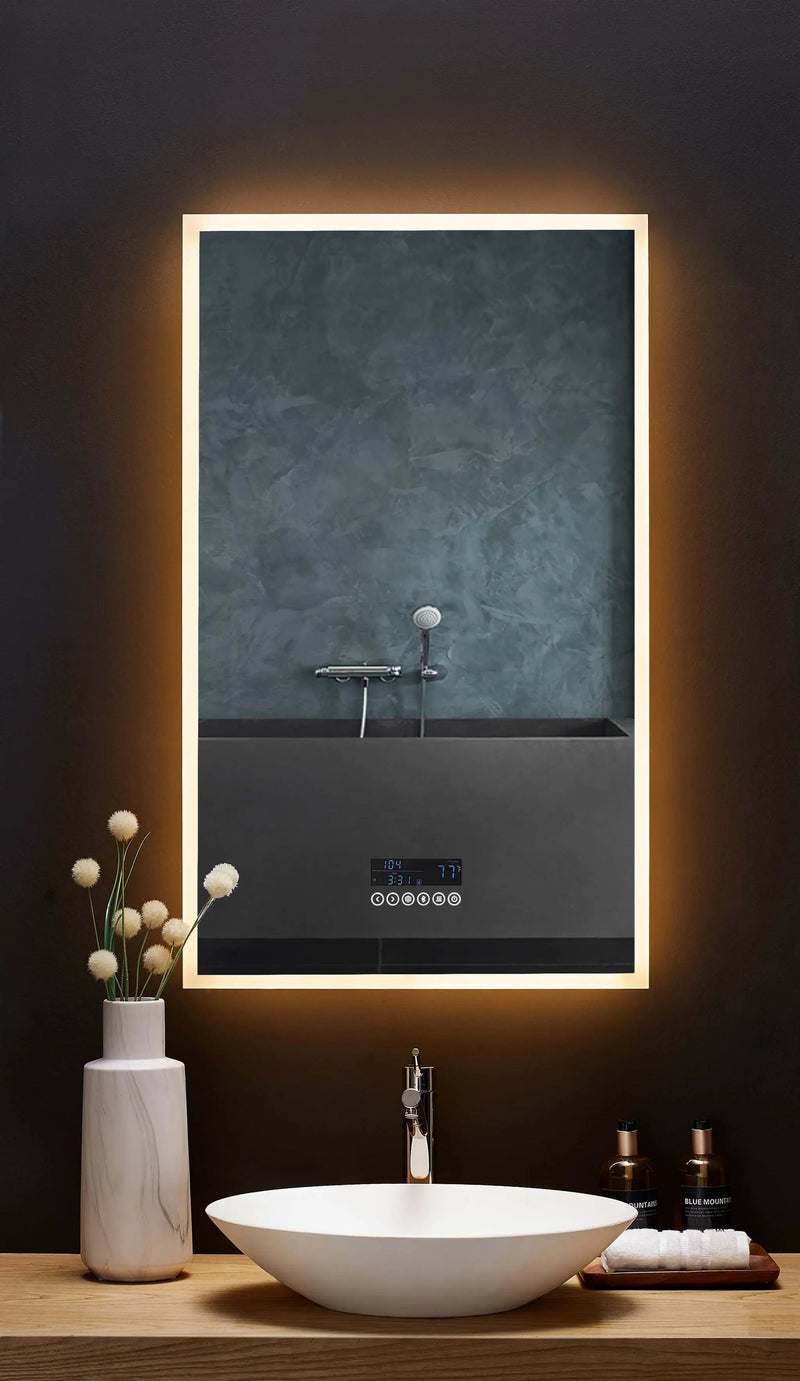 Immersion LED Lighted Bathroom Vanity Mirror with Bluetooth, Defogger, and Digital Display by Ancerre Designs