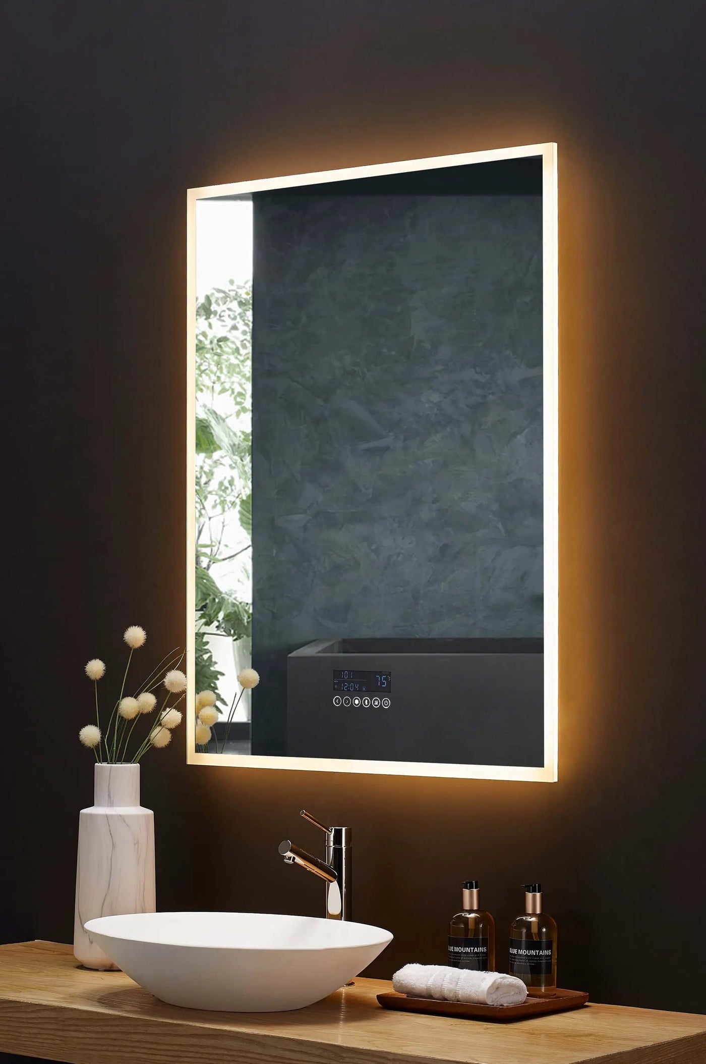 Immersion LED Lighted Bathroom Vanity Mirror with Bluetooth, Defogger, and Digital Display by Ancerre Designs