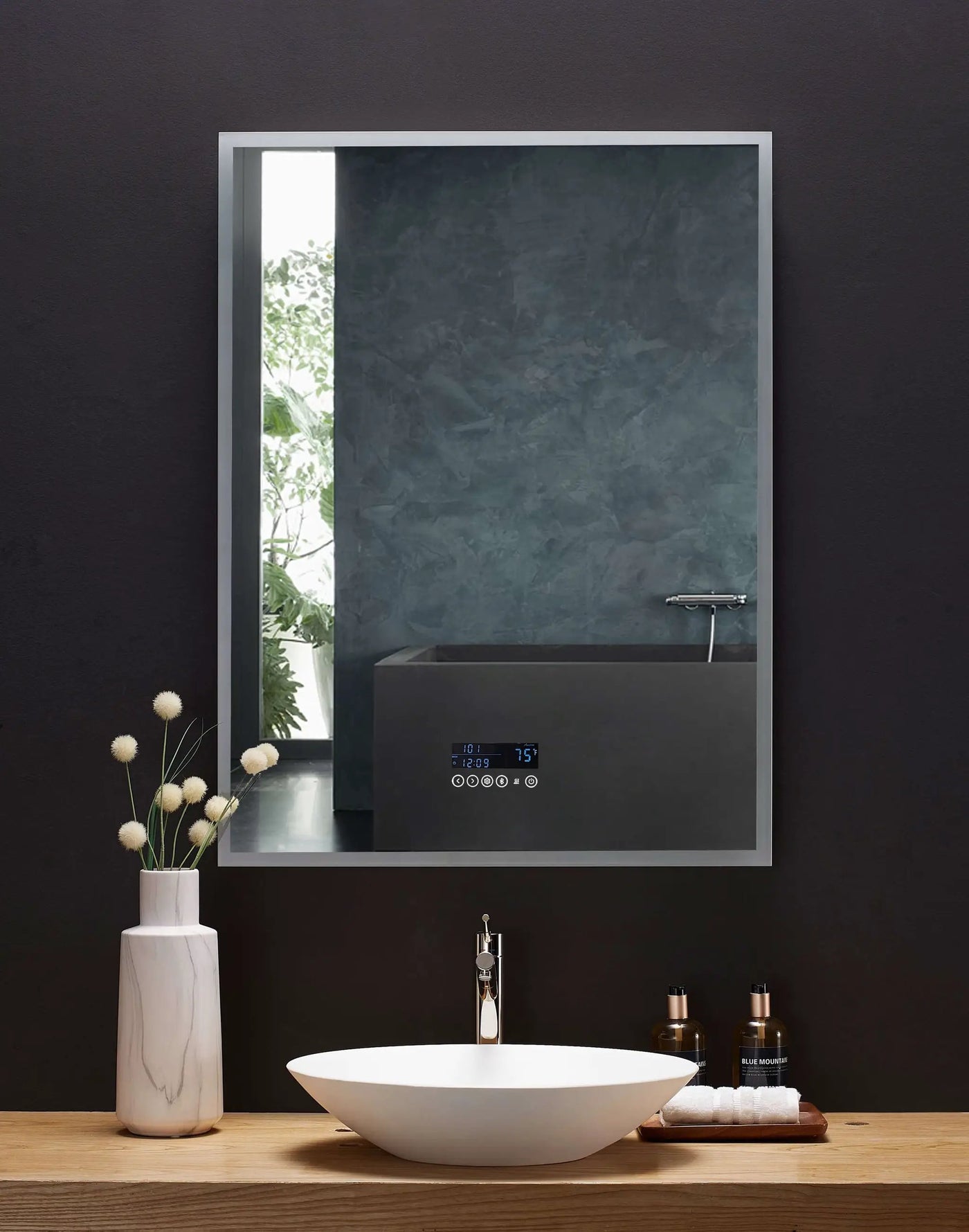 Immersion LED Lighted Bathroom Vanity Mirror with Bluetooth, Defogger, and Digital Display by Ancerre Designs