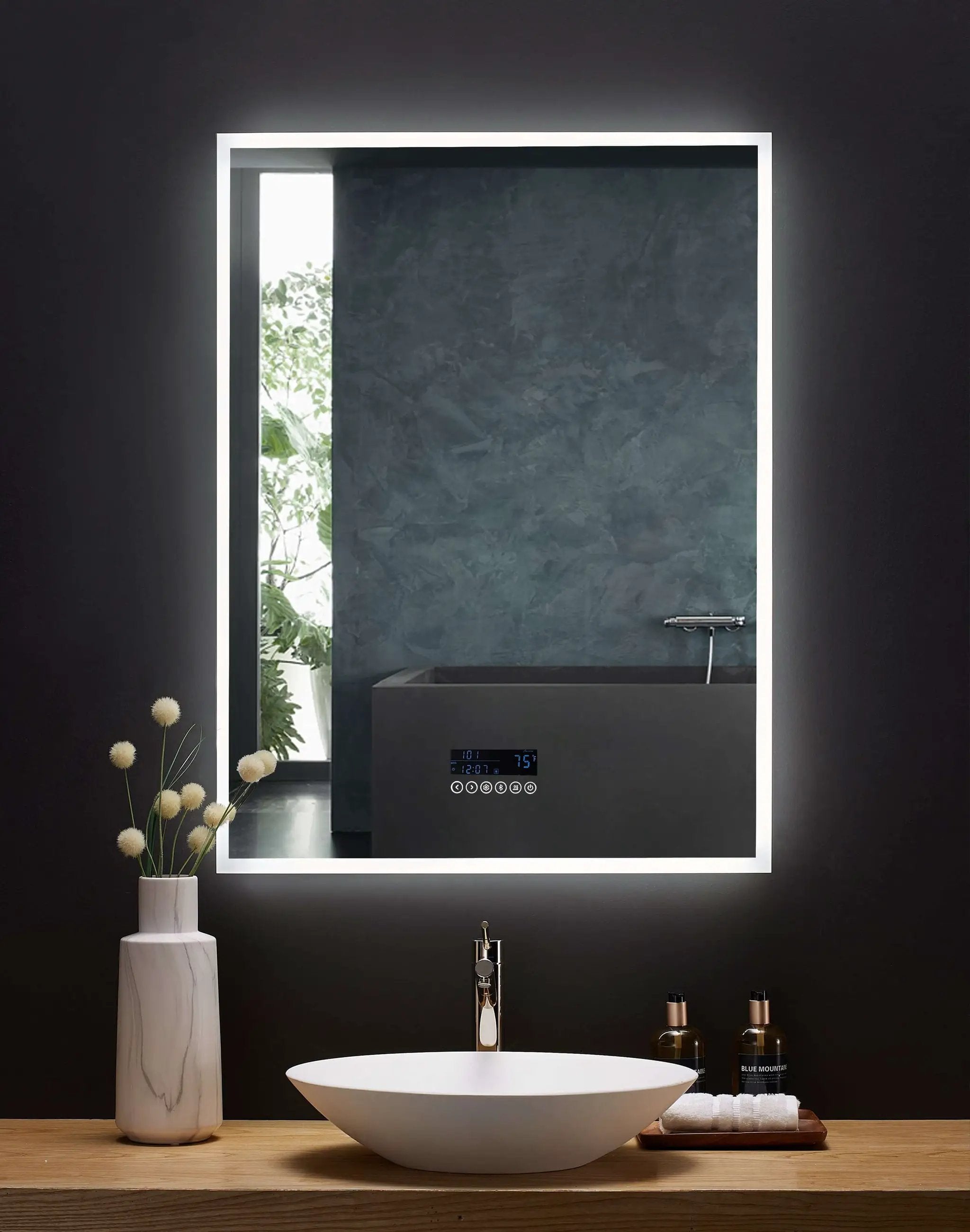 Immersion LED Lighted Bathroom Vanity Mirror with Bluetooth, Defogger, and Digital Display by Ancerre Designs