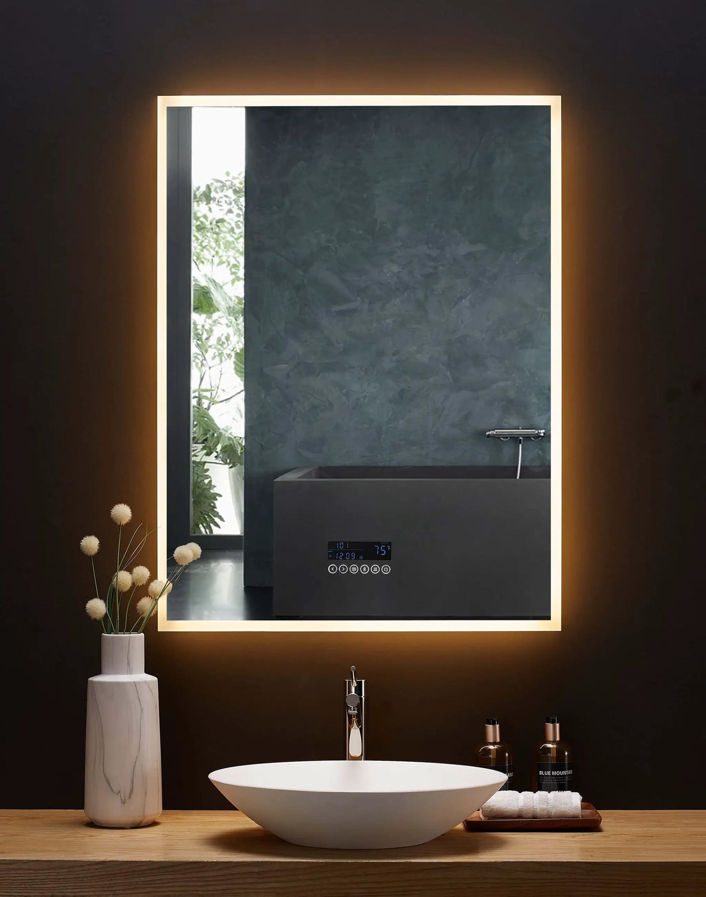 Immersion LED Lighted Bathroom Vanity Mirror with Bluetooth, Defogger, and Digital Display by Ancerre Designs