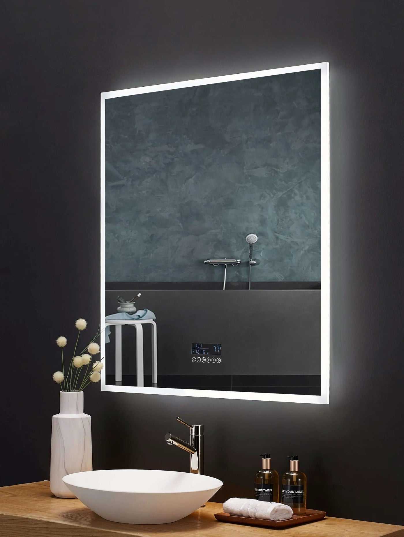 Immersion LED Lighted Bathroom Vanity Mirror with Bluetooth, Defogger, and Digital Display by Ancerre Designs