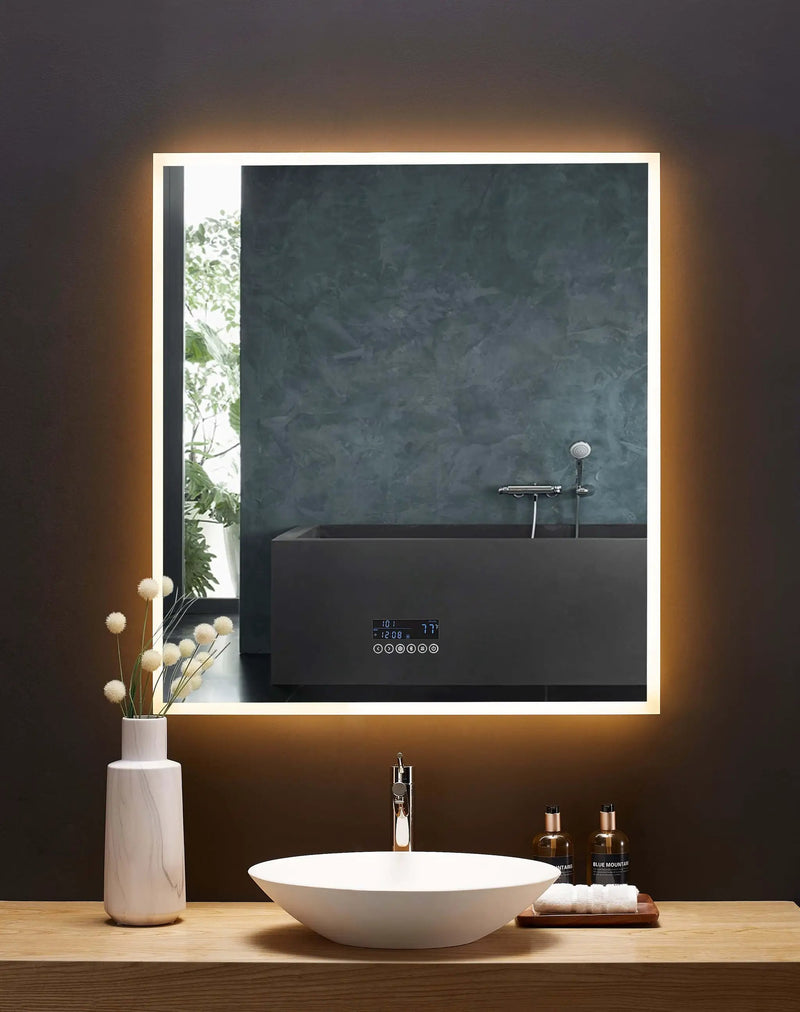 Immersion LED Lighted Bathroom Vanity Mirror with Bluetooth, Defogger, and Digital Display by Ancerre Designs