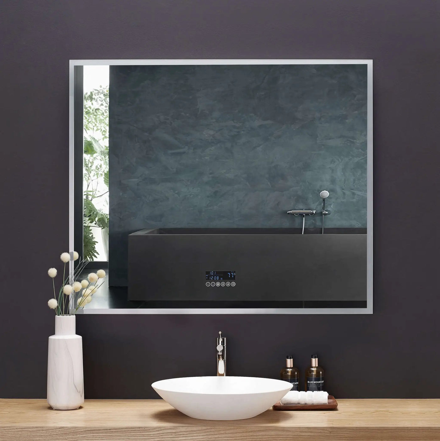 Immersion LED Lighted Bathroom Vanity Mirror with Bluetooth, Defogger, and Digital Display by Ancerre Designs
