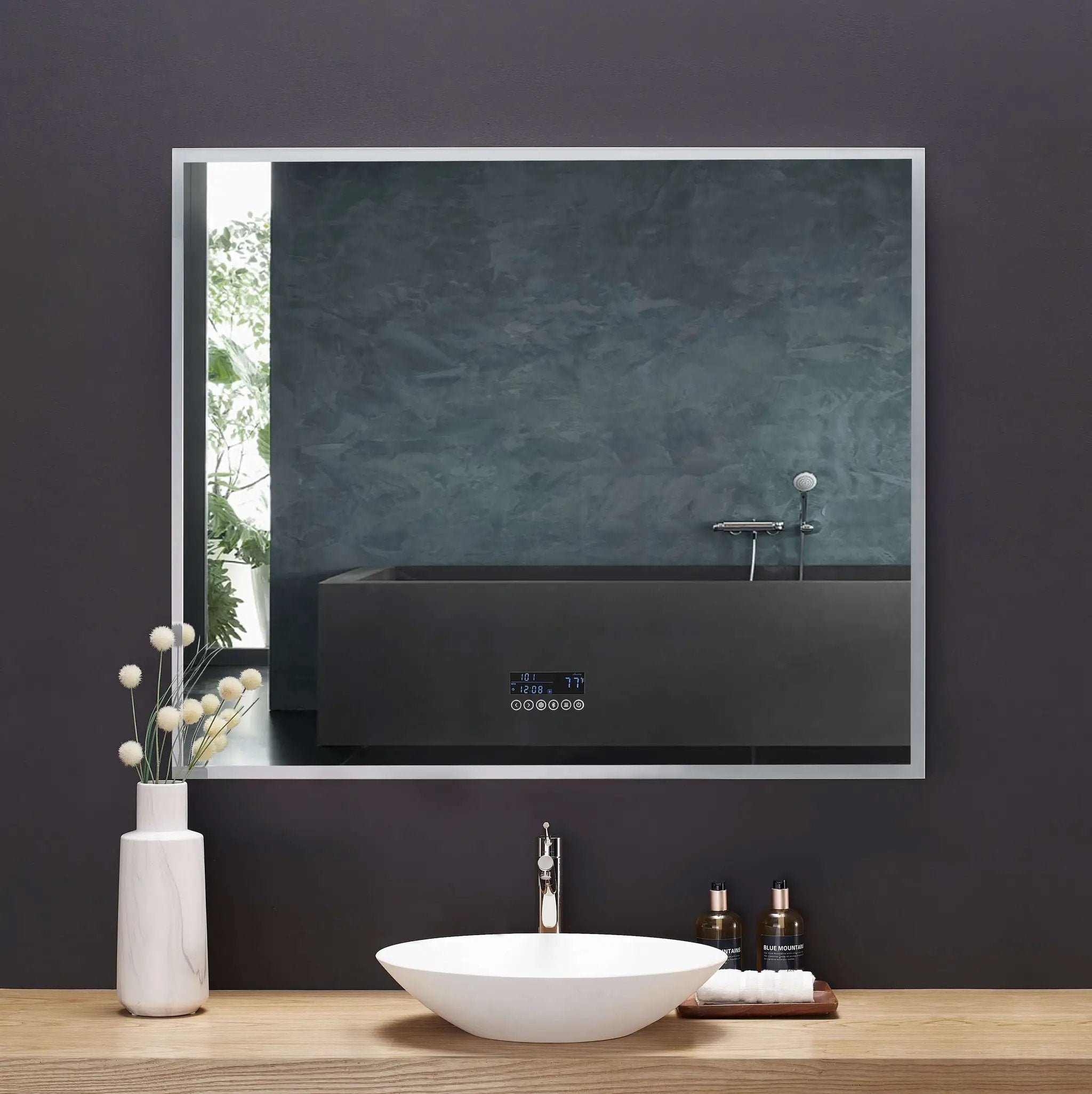 Immersion LED Lighted Bathroom Vanity Mirror with Bluetooth, Defogger, and Digital Display by Ancerre Designs