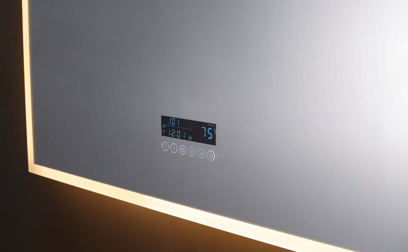 Immersion LED Lighted Bathroom Vanity Mirror with Bluetooth, Defogger, and Digital Display by Ancerre Designs
