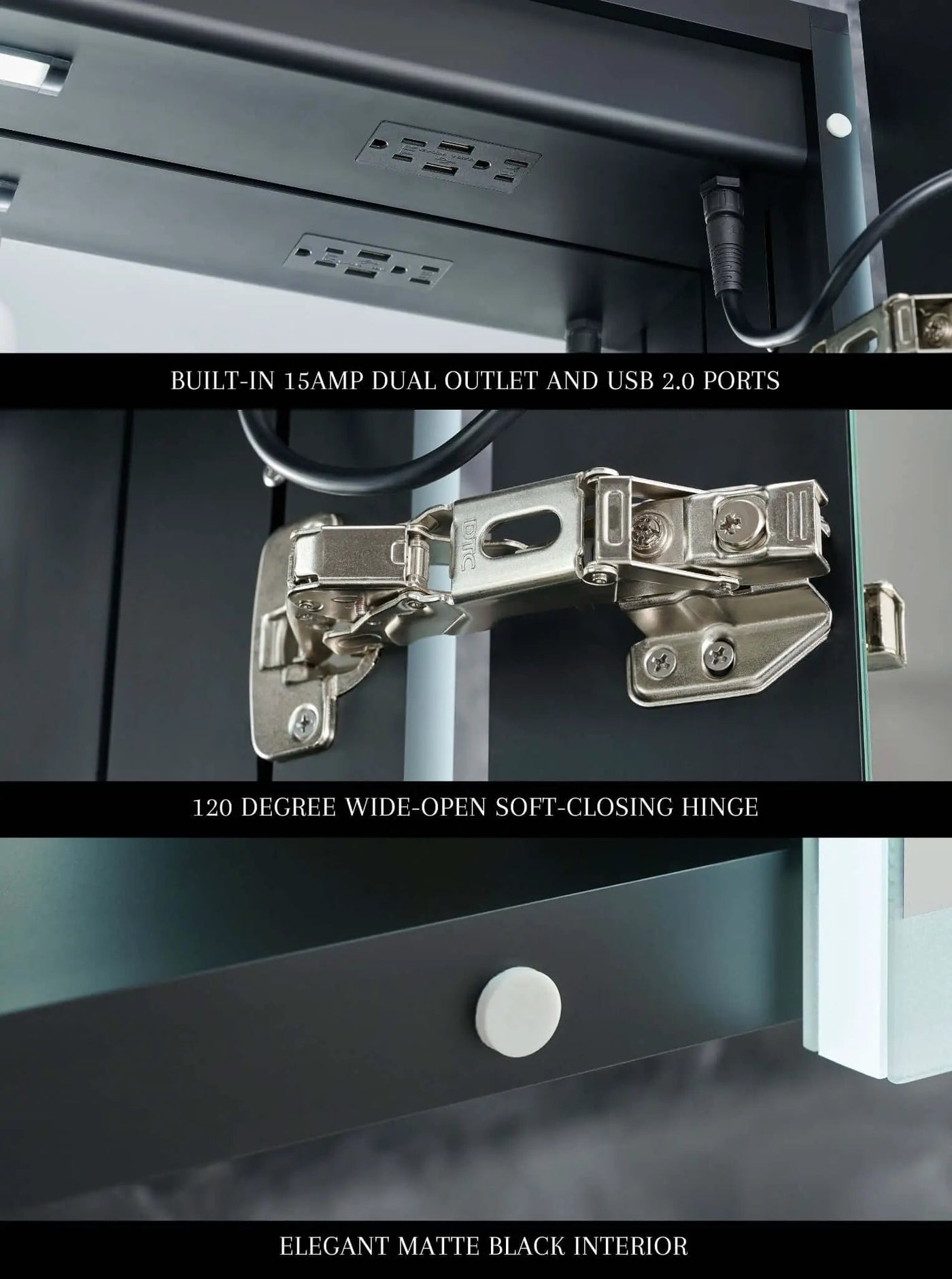 Pagani LED Mirror Cabinet with Defogger, Dimmer, Magnifier & USB outlet by Ancerre Designs