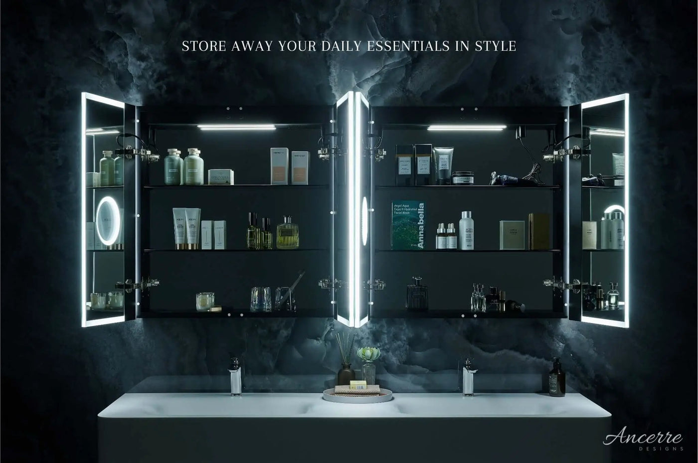 Pagani LED Mirror Cabinet with Defogger, Dimmer, Magnifier & USB outlet by Ancerre Designs