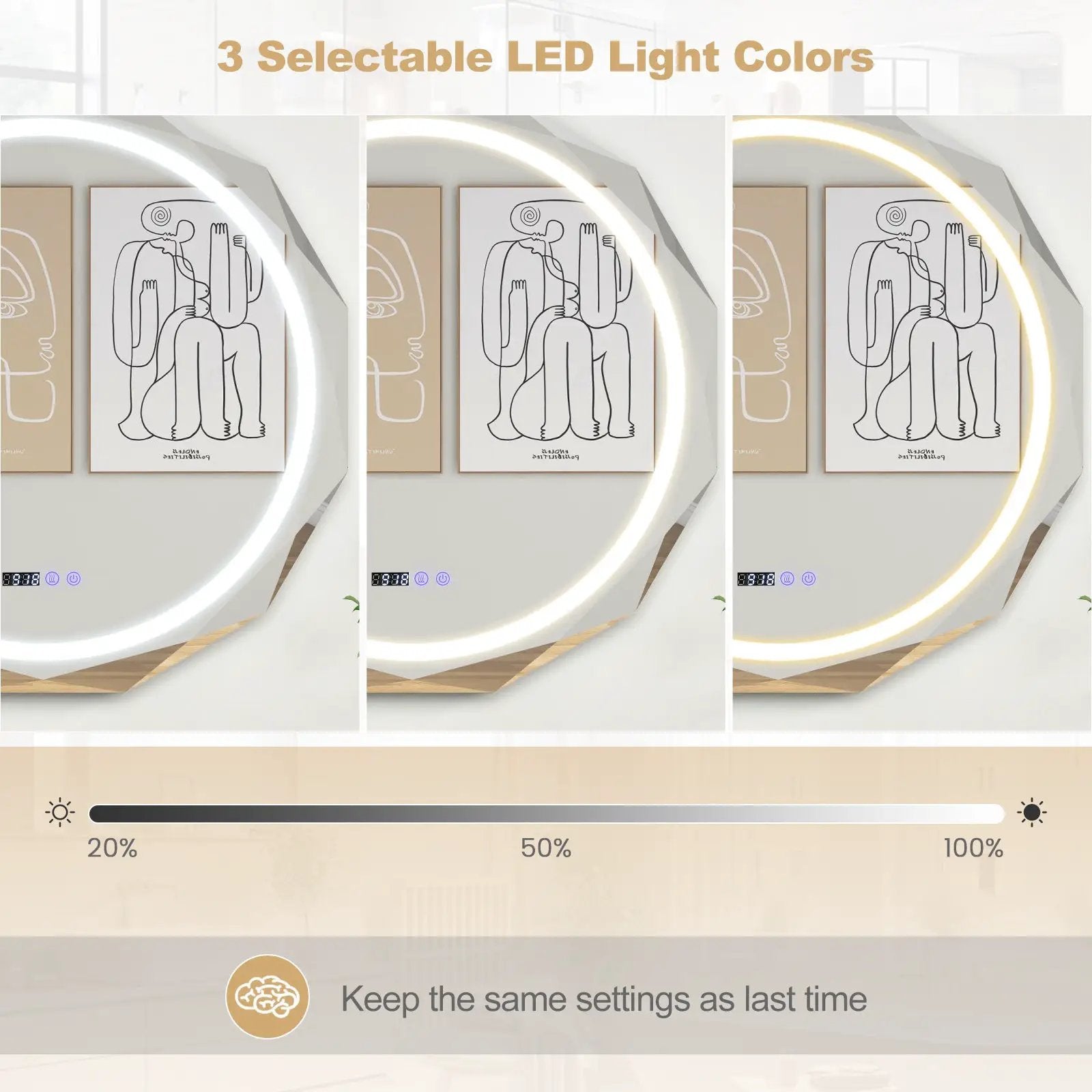 Defogging LED Bathroom Mirror with Stepless 3 Colors Temperature by DirectDeals