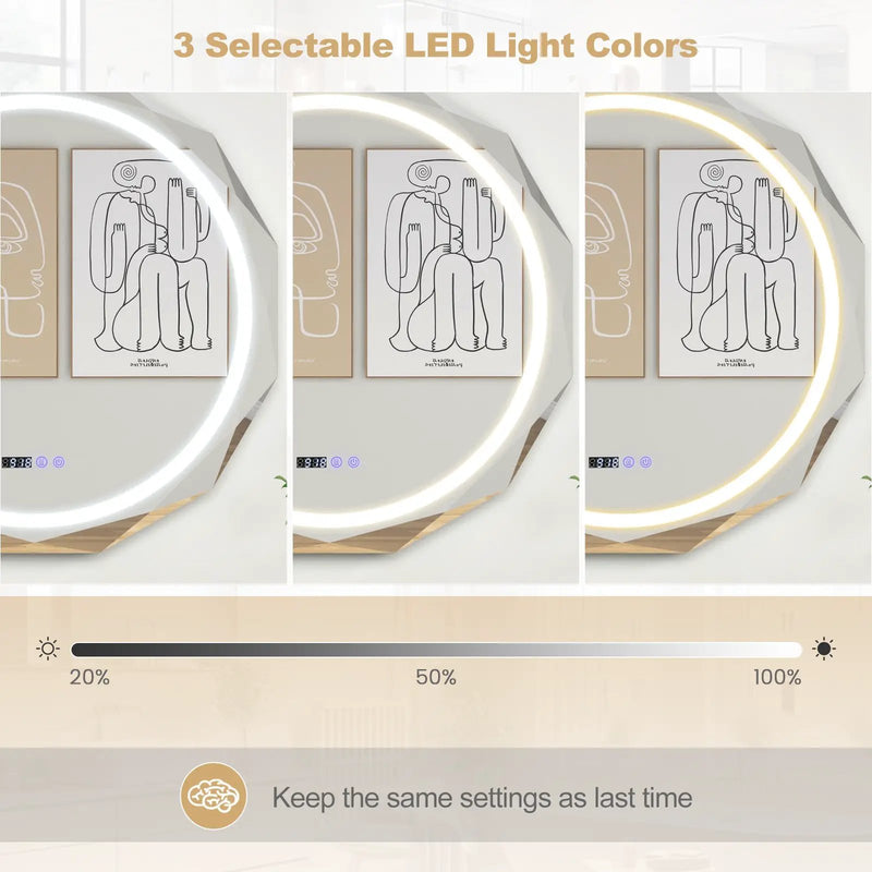 Defogging LED Bathroom Mirror with Stepless 3 Colors Temperature by DirectDeals