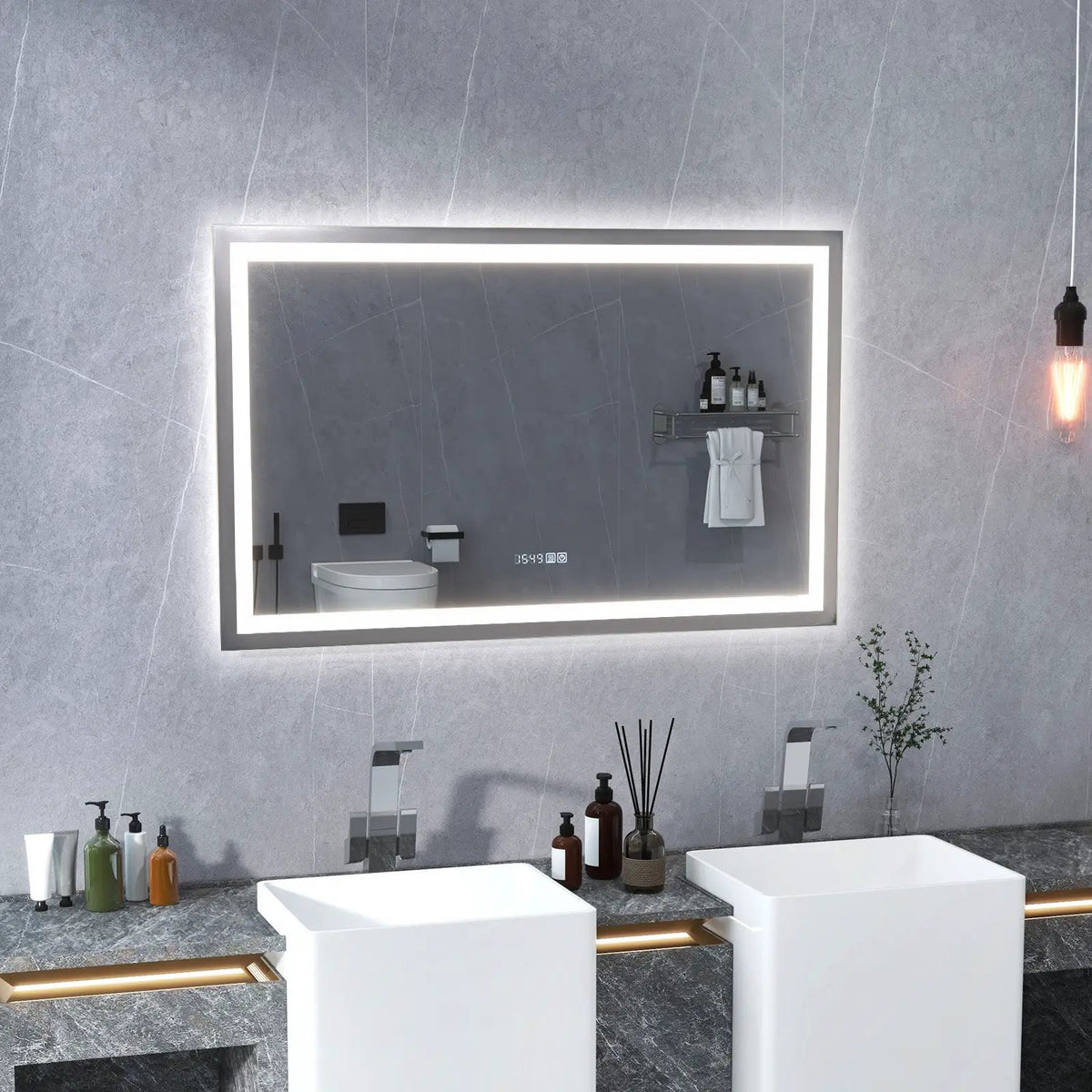 LED Bathroom Mirror Wall Mounted Rectangle Mirror with 3-Color Dimmable Lights by DirectDeals
