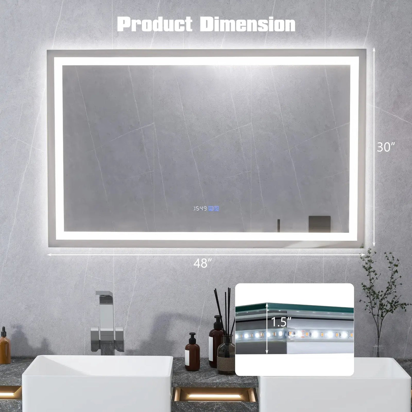 LED Bathroom Mirror Wall Mounted Rectangle Mirror with 3-Color Dimmable Lights by DirectDeals