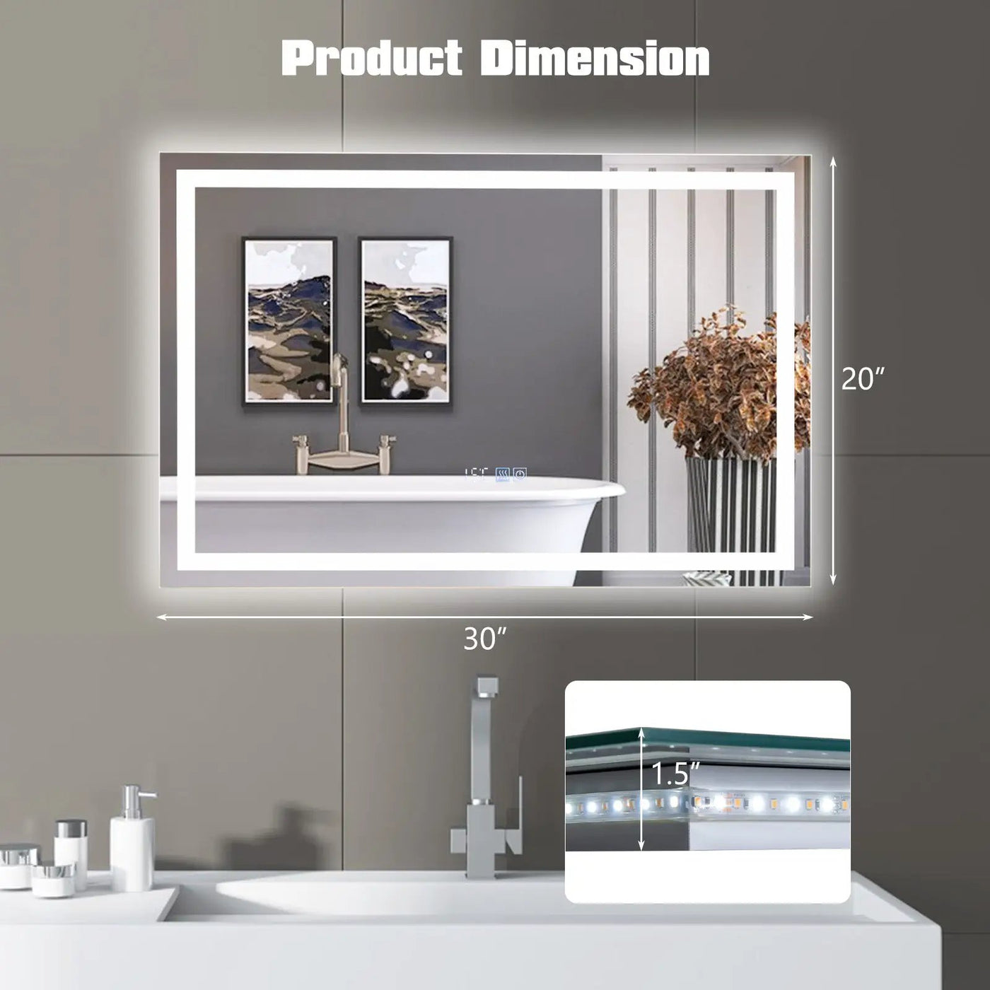 LED Bathroom Mirror Wall Mounted Rectangle Mirror with 3-Color Dimmable Lights by DirectDeals