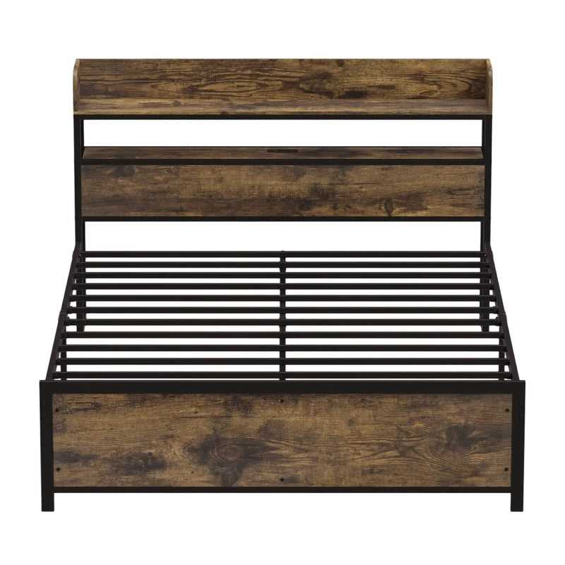 Queen LED Bed Frame with Power Outlets and Storage Headboard by DirectDeals