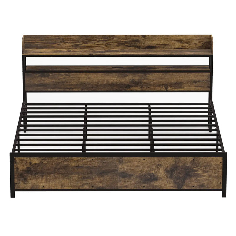 Queen LED Bed Frame with Power Outlets and Storage Headboard by DirectDeals