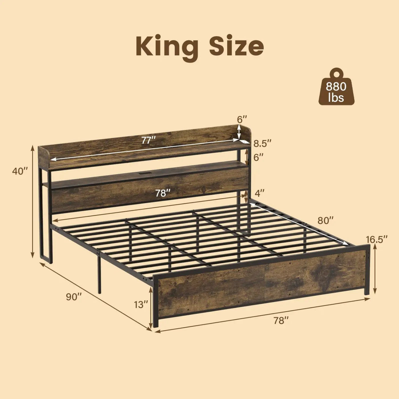 Queen LED Bed Frame with Power Outlets and Storage Headboard by DirectDeals