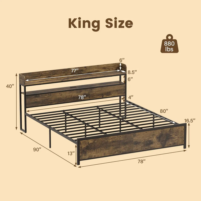 Queen LED Bed Frame with Power Outlets and Storage Headboard by DirectDeals