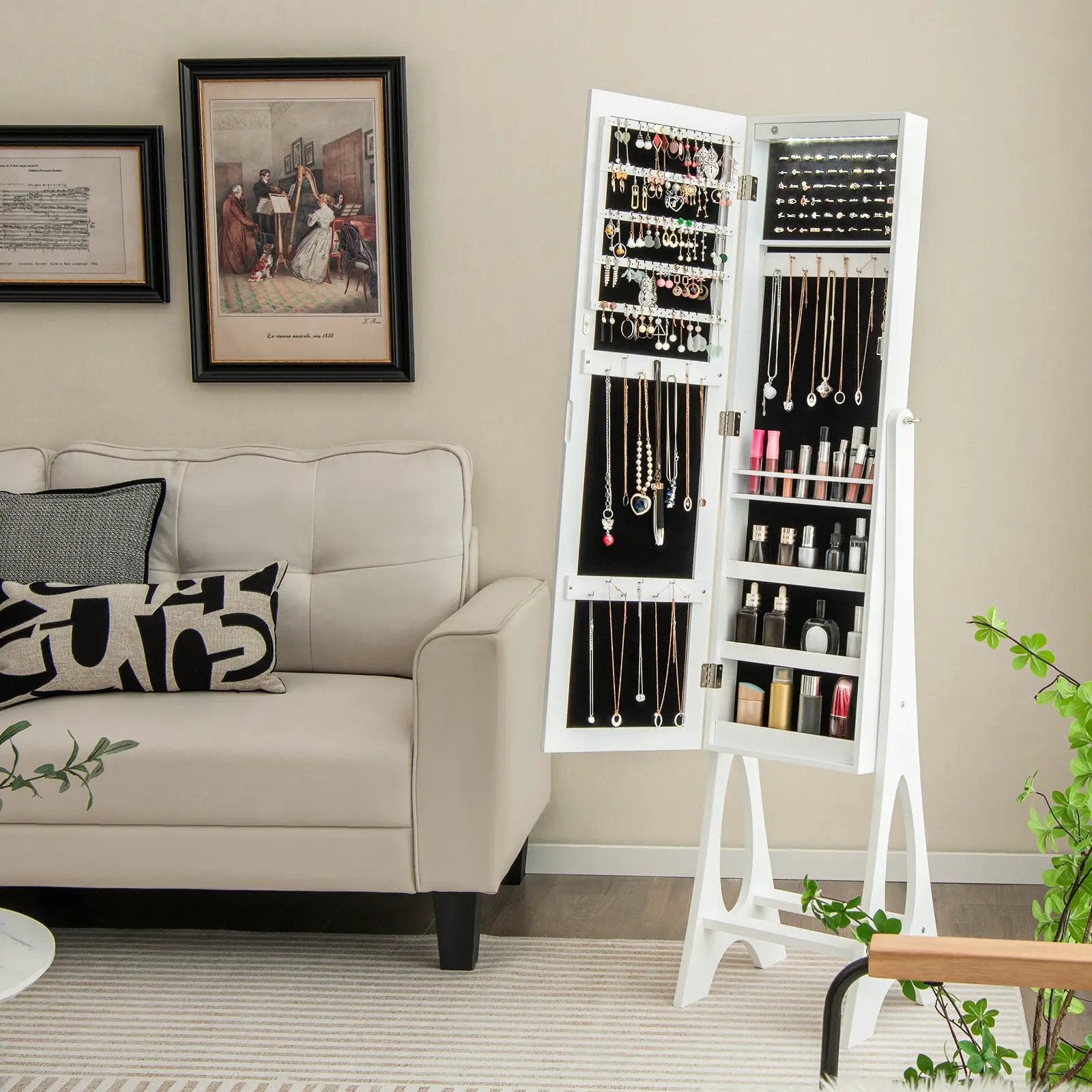LED Jewelry Cabinet Armoire Organizer with Bevel Edge Mirror by DirectDeals