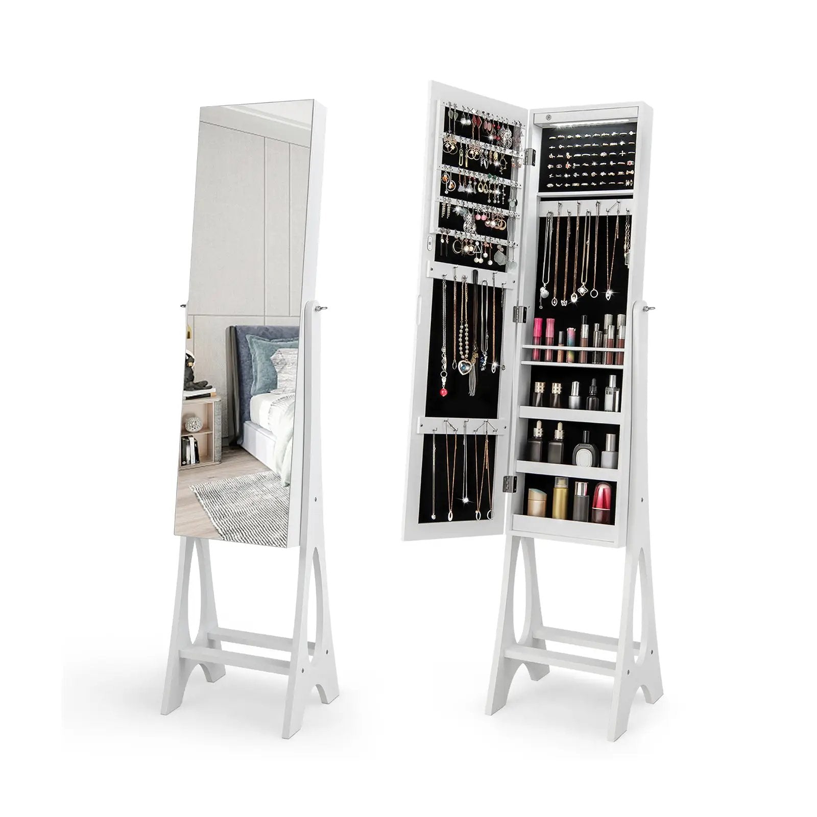 LED Jewelry Cabinet Armoire Organizer with Bevel Edge Mirror by DirectDeals