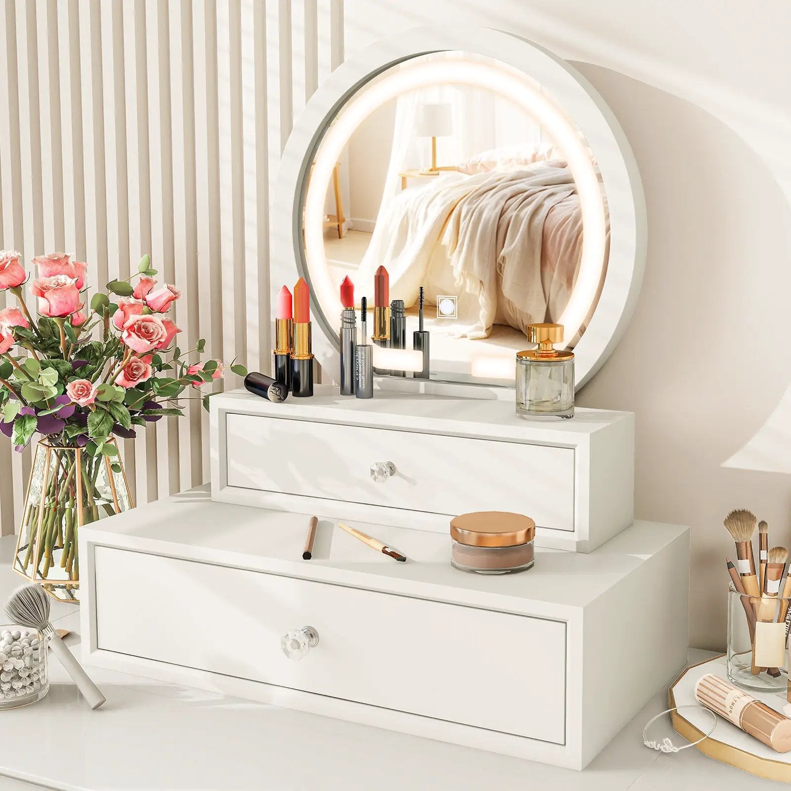 LED Lighted Vanity Mirror for Bedroom Tabletop-White by DirectDeals
