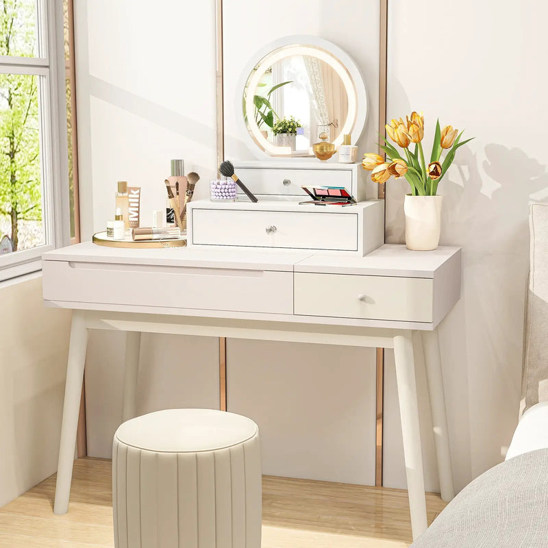 LED Lighted Vanity Mirror for Bedroom Tabletop-White by DirectDeals