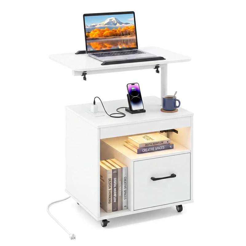 LED Nightstand with Power Outlets Modern Bedside Table with Flip over by DirectDeals