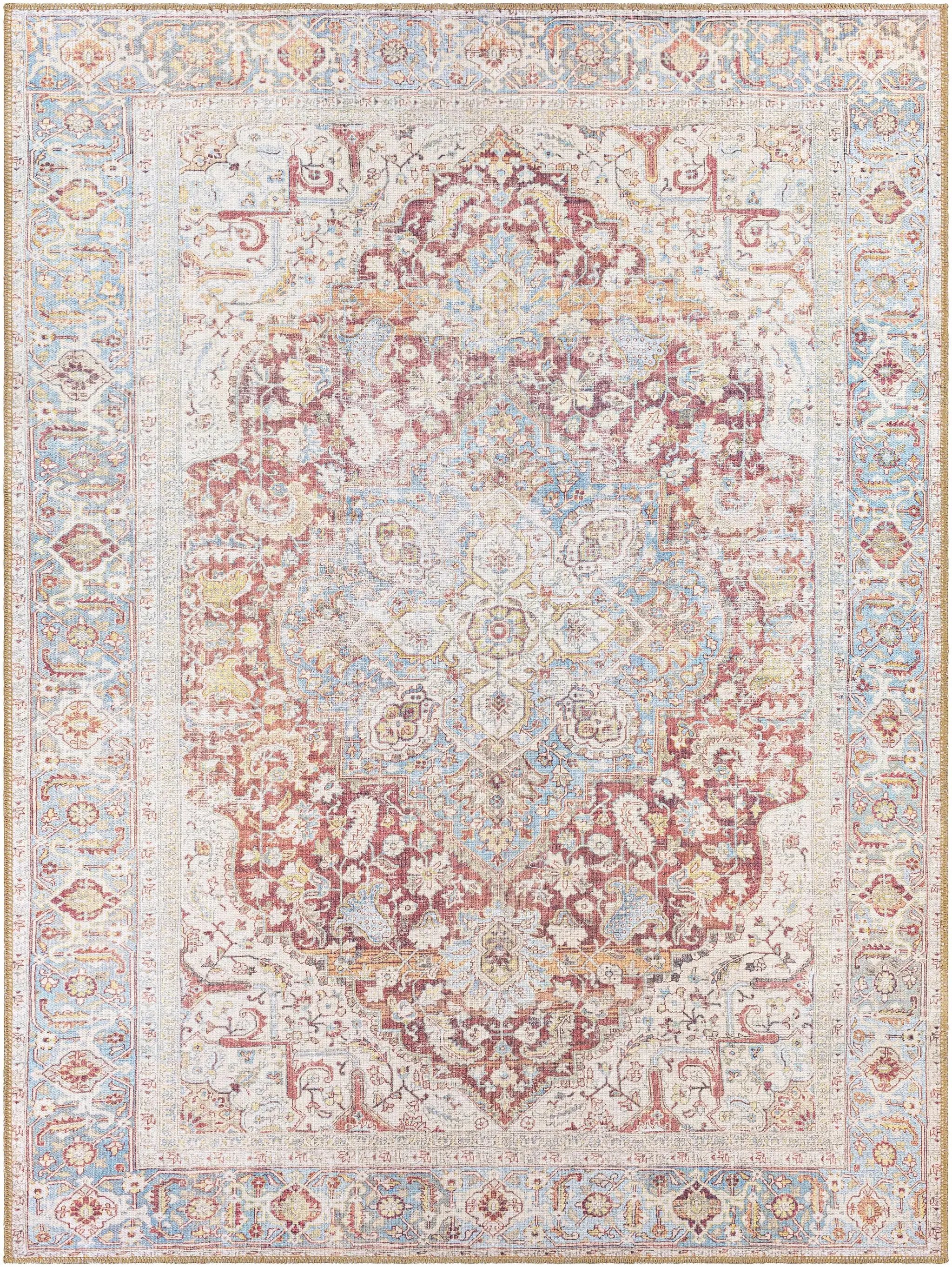 Cream Rust Leeston Washable Rug - Clearance by Boutique Rugs