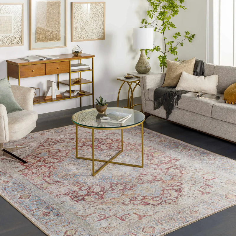 Cream Rust Leeston Washable Rug - Clearance by Boutique Rugs