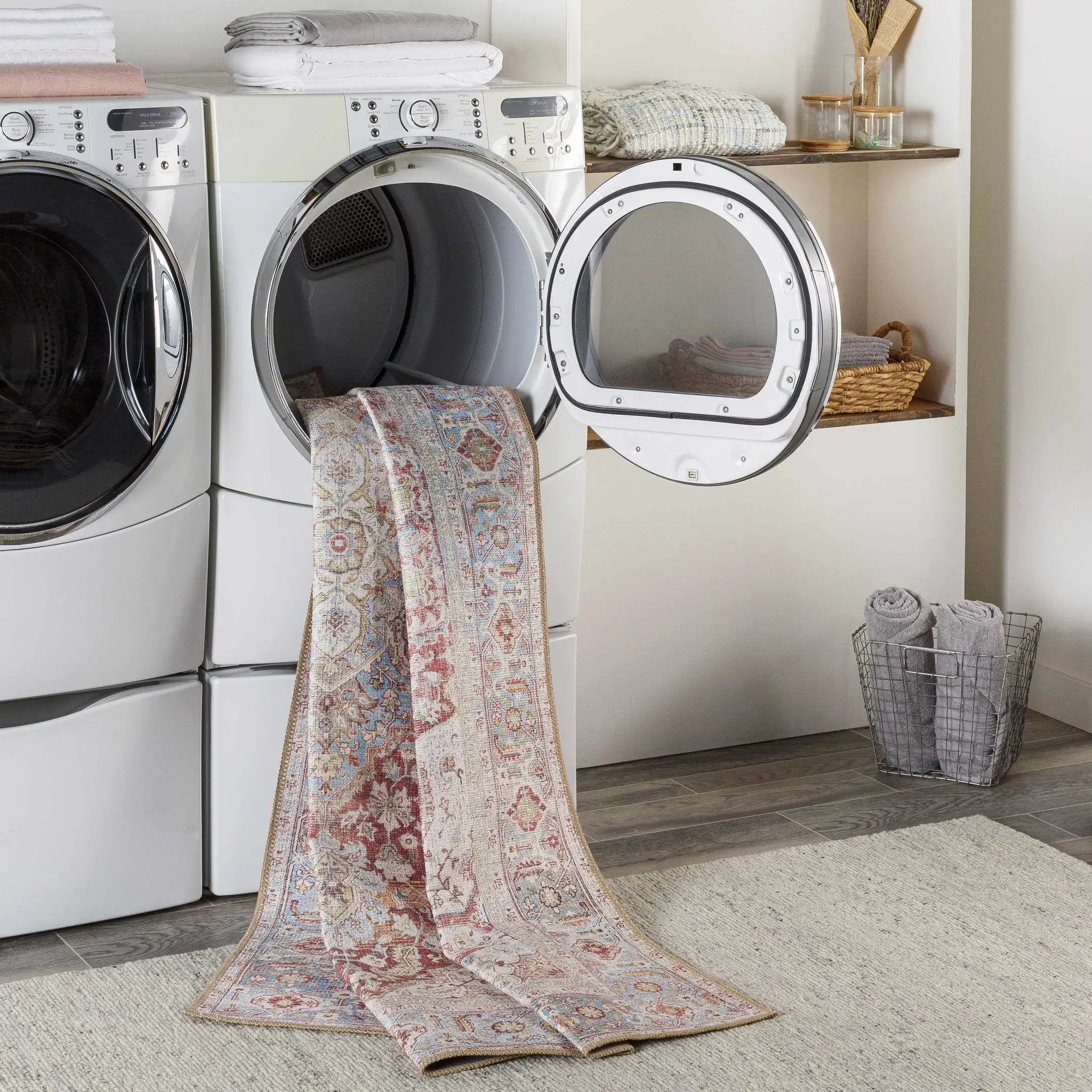 Cream Rust Leeston Washable Rug - Clearance by Boutique Rugs
